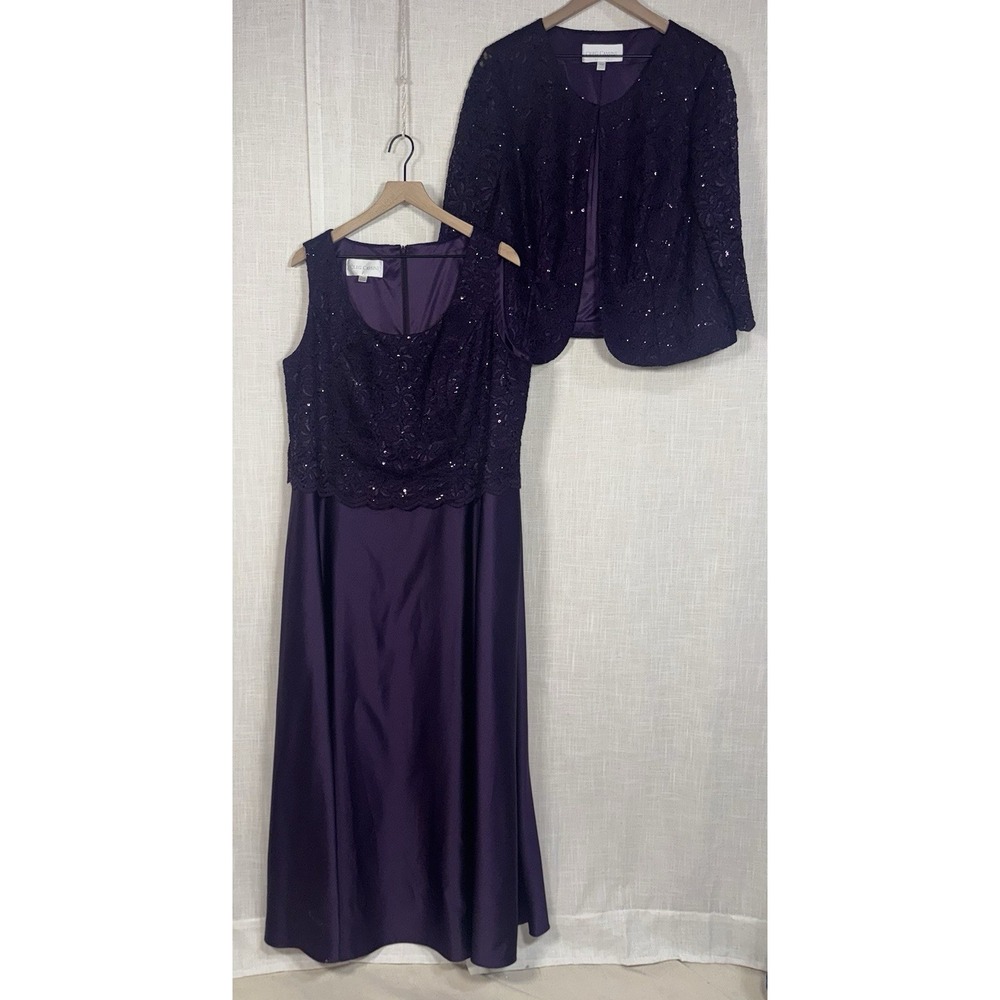 Oleg Cassini Formal Dress Sz 20 20W Mother Of Bride 2 pc Sequins Purple Women's